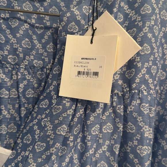 Sandro Tiered Floral-print Crepe Midi Dress Blue/Blanc Size EU 38 New w/Tags - Picture 8 of 12